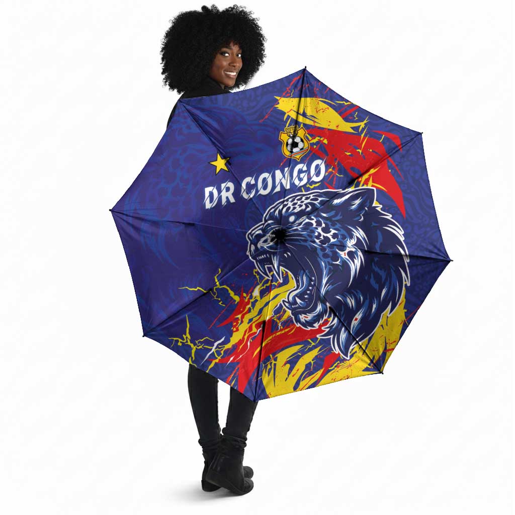 DR Congo Football Leopard Mascot Umbrella Fierce Leopard Art National Flag Colors