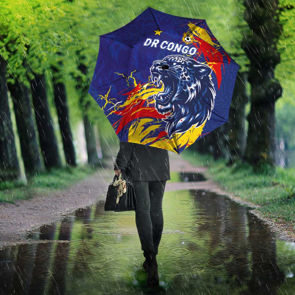 DR Congo Football Leopard Mascot Umbrella Fierce Leopard Art National Flag Colors