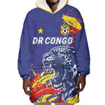 Custom DR Congo Football Leopard Mascot Wearable Blanket Hoodie Fierce Leopard Art National Flag Colors