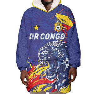 Custom DR Congo Football Leopard Mascot Wearable Blanket Hoodie Fierce Leopard Art National Flag Colors