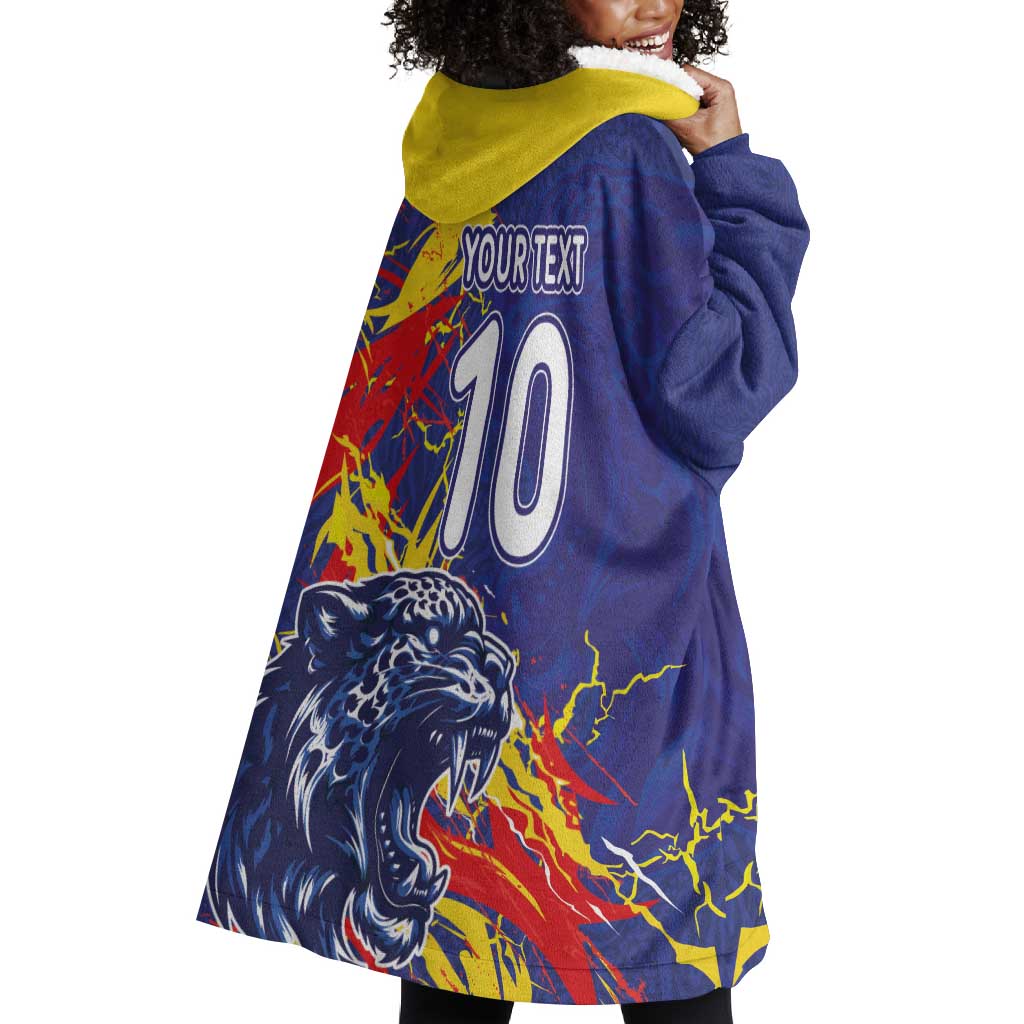 Custom DR Congo Football Leopard Mascot Wearable Blanket Hoodie Fierce Leopard Art National Flag Colors