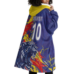 Custom DR Congo Football Leopard Mascot Wearable Blanket Hoodie Fierce Leopard Art National Flag Colors