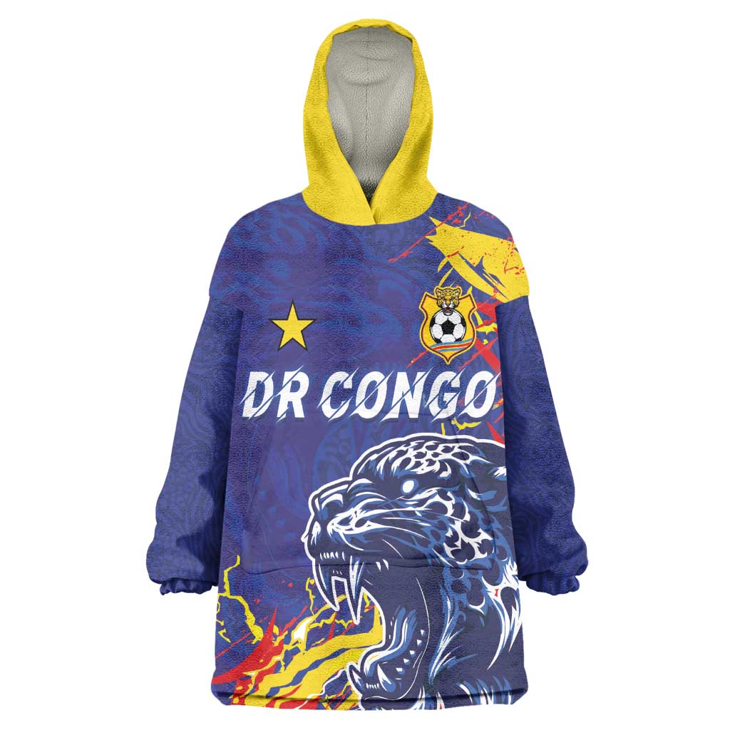 Custom DR Congo Football Leopard Mascot Wearable Blanket Hoodie Fierce Leopard Art National Flag Colors