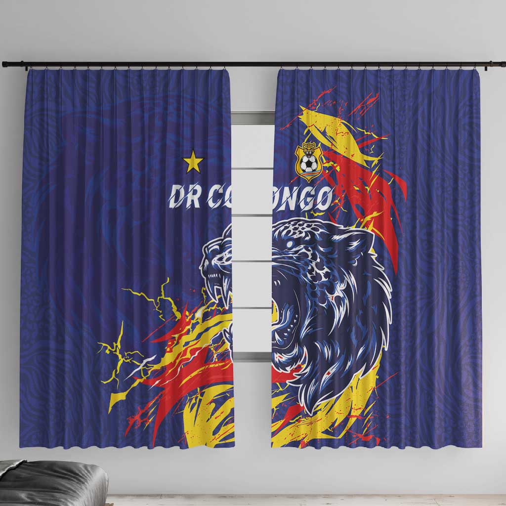 DR Congo Football Leopard Mascot Window Curtain Fierce Leopard Art National Flag Colors