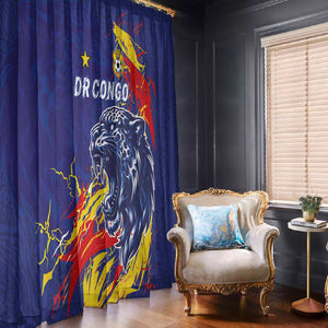 DR Congo Football Leopard Mascot Window Curtain Fierce Leopard Art National Flag Colors