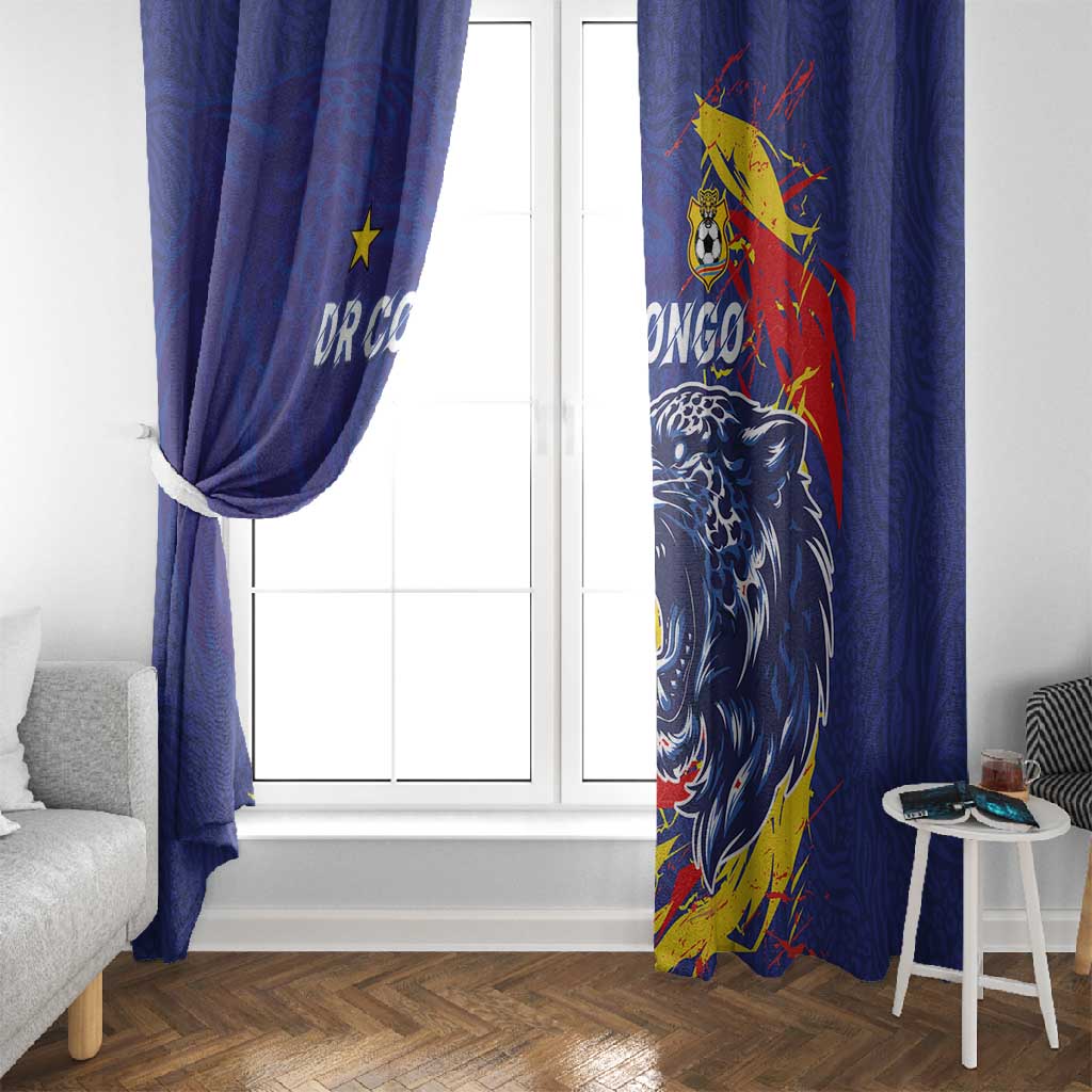 DR Congo Football Leopard Mascot Window Curtain Fierce Leopard Art National Flag Colors