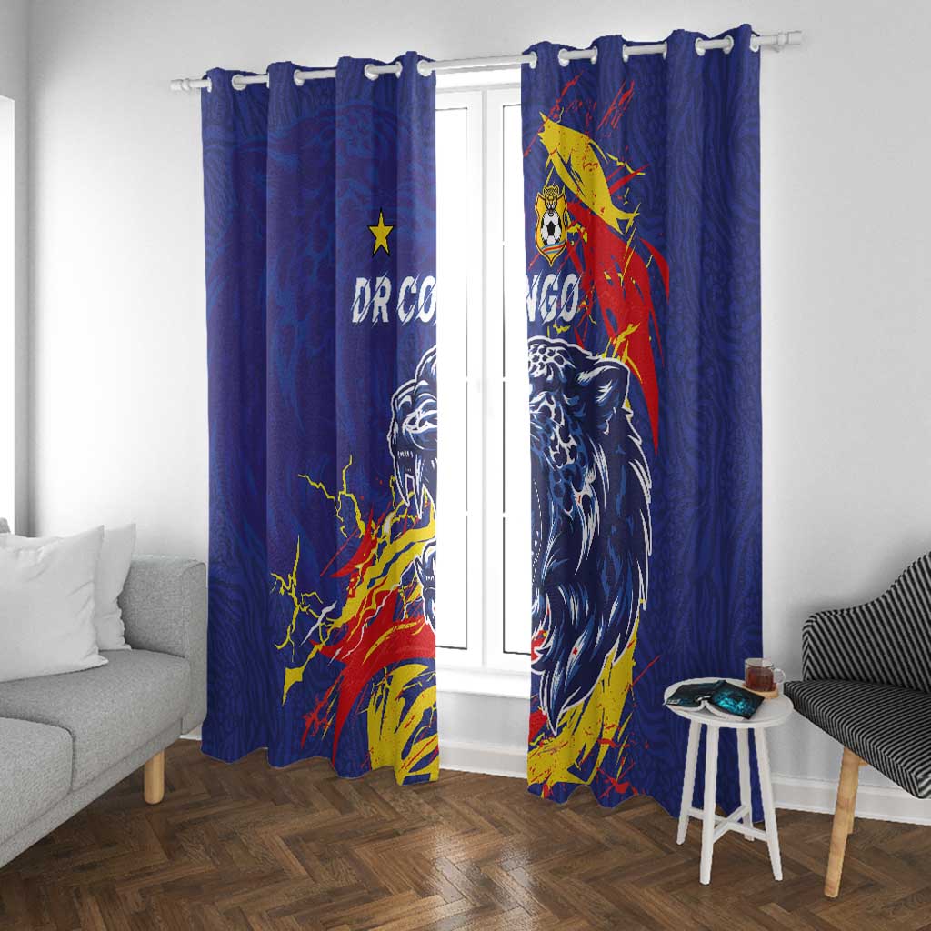 DR Congo Football Leopard Mascot Window Curtain Fierce Leopard Art National Flag Colors