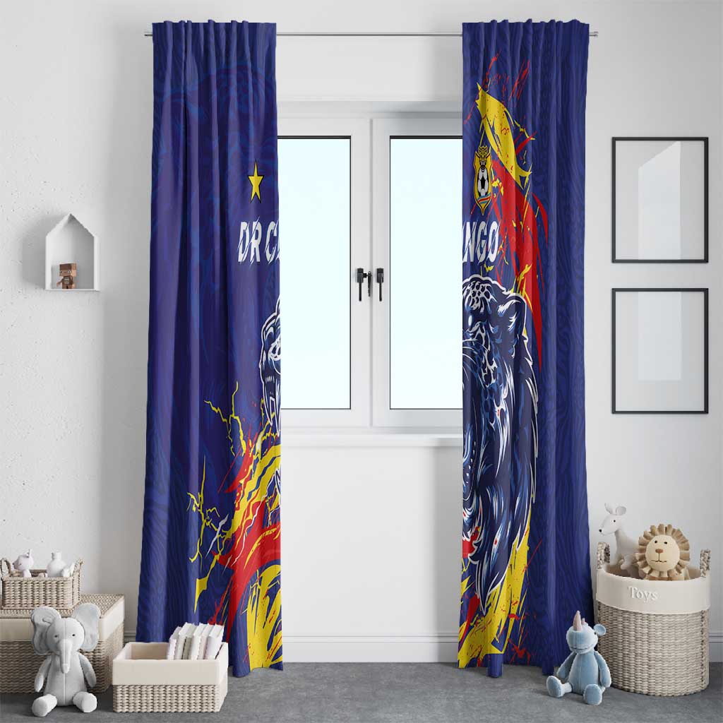 DR Congo Football Leopard Mascot Window Curtain Fierce Leopard Art National Flag Colors