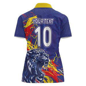 Custom DR Congo Football Leopard Mascot Women Polo Shirt Fierce Leopard Art National Flag Colors