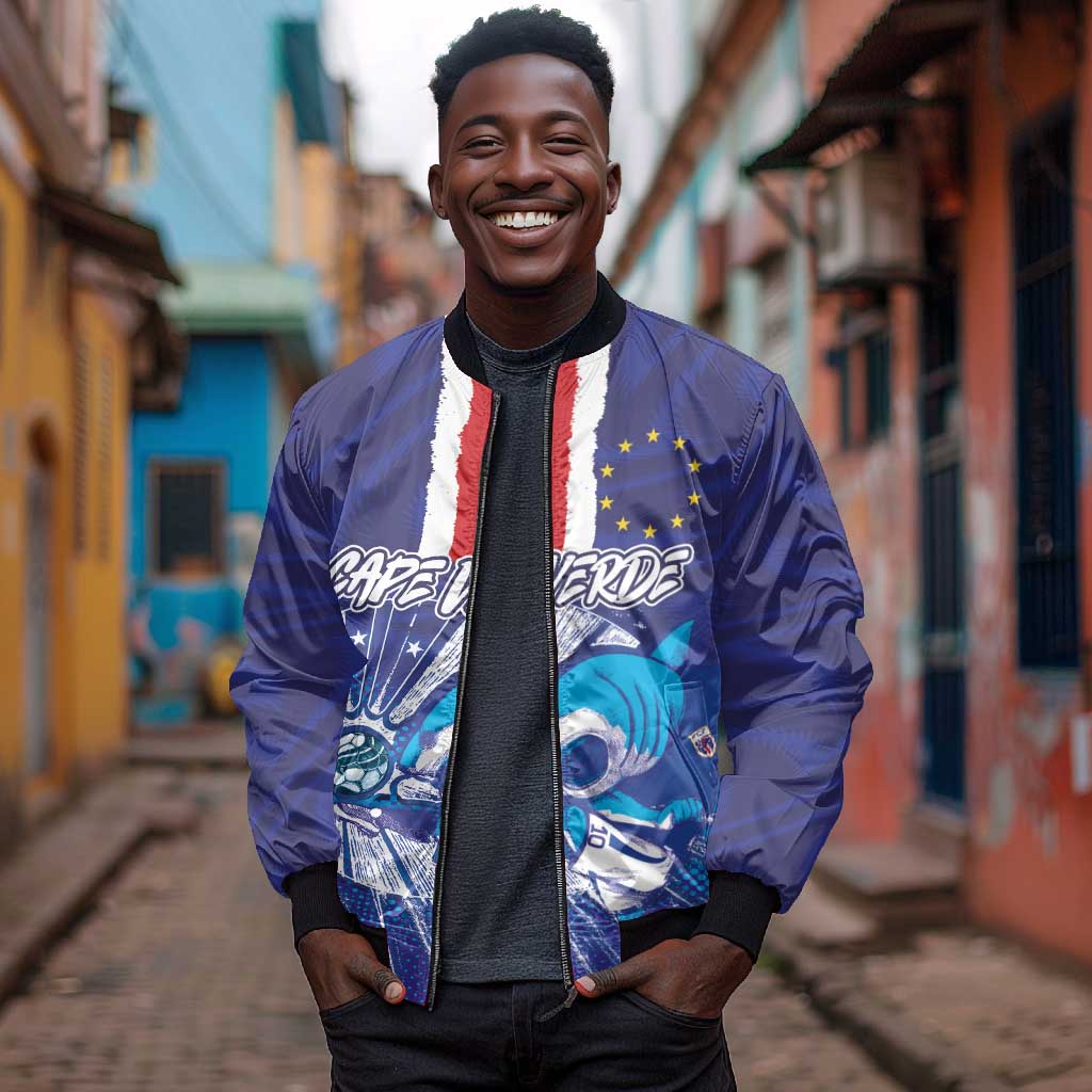 Custom Cape Verde Football Blue Shark Mascot Bomber Jacket Glory 2026