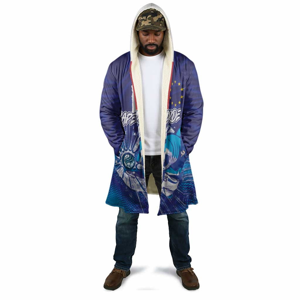 Custom Cape Verde Football Blue Shark Mascot Cloak Glory 2026