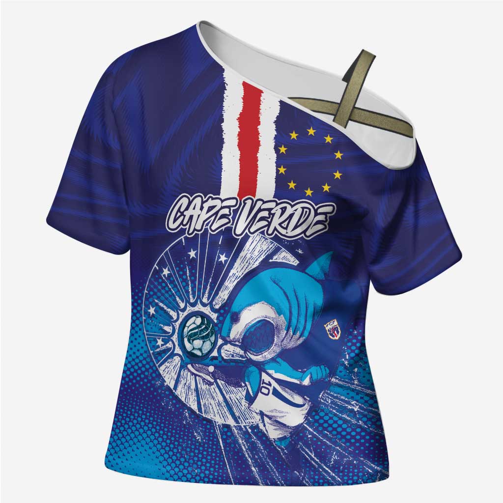 Custom Cape Verde Football Blue Shark Mascot Cross Shoulder Shirt Glory 2026