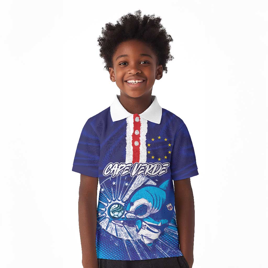 Custom Cape Verde Football Blue Shark Mascot Kid Polo Shirt Glory 2026