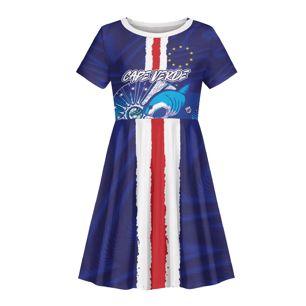 Custom Cape Verde Football Blue Shark Mascot Kid Short Sleeve Dress Glory 2026