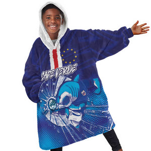Custom Cape Verde Football Blue Shark Mascot Kid Wearable Blanket Hoodie Glory 2026