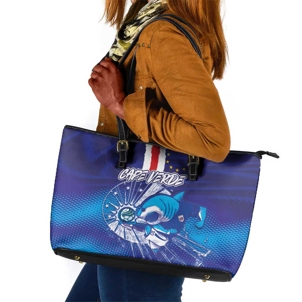 Cape Verde Football Blue Shark Mascot Leather Tote Bag Glory 2026