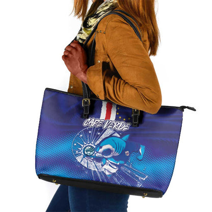 Cape Verde Football Blue Shark Mascot Leather Tote Bag Glory 2026