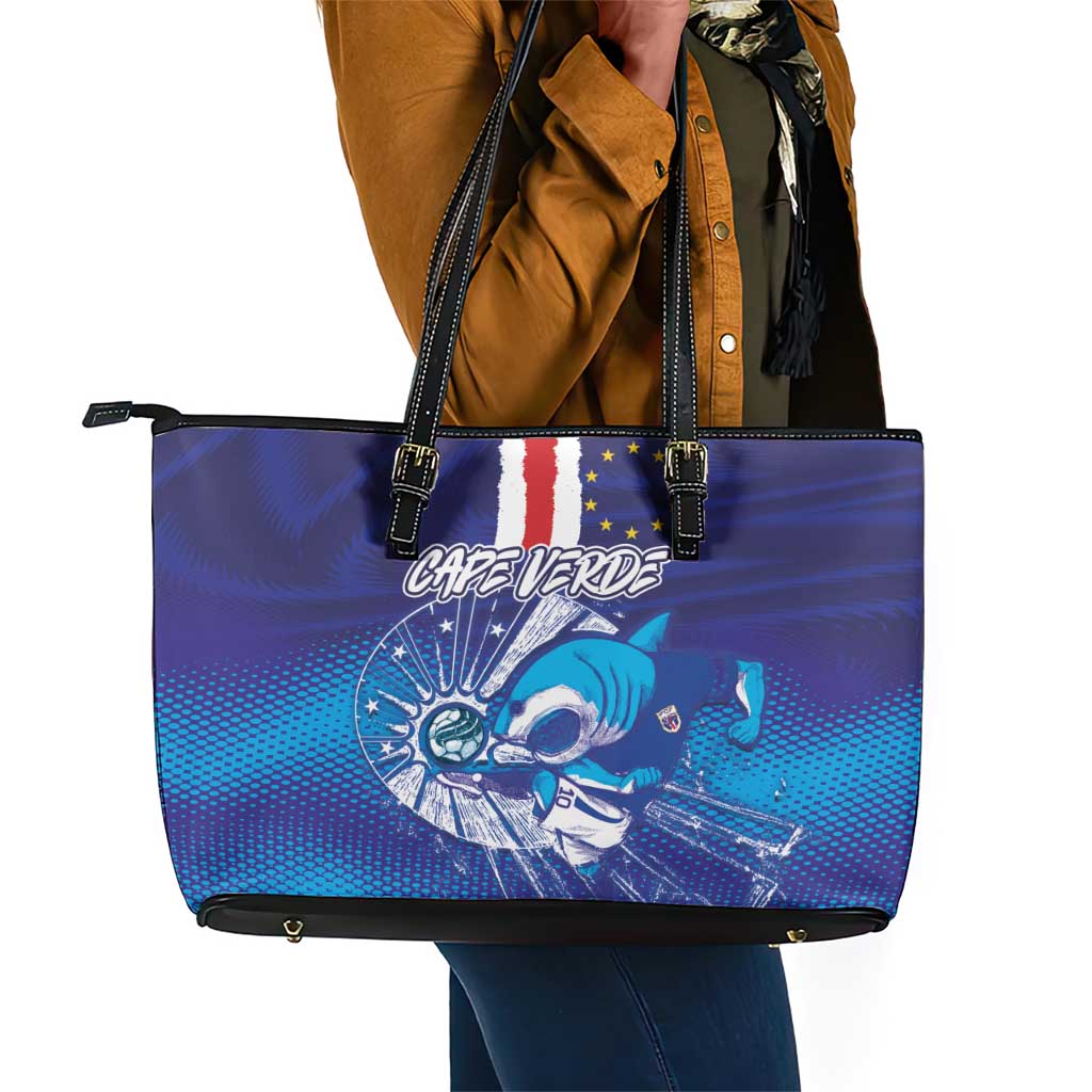 Cape Verde Football Blue Shark Mascot Leather Tote Bag Glory 2026