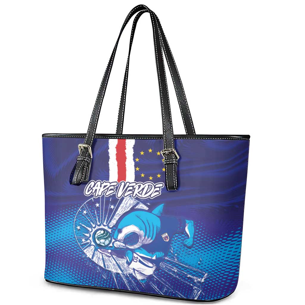 Cape Verde Football Blue Shark Mascot Leather Tote Bag Glory 2026
