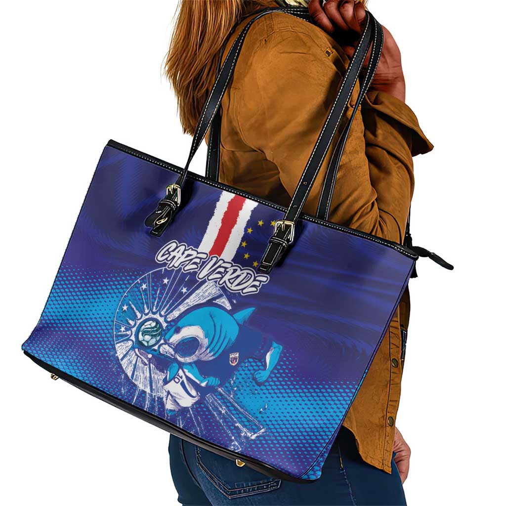 Cape Verde Football Blue Shark Mascot Leather Tote Bag Glory 2026