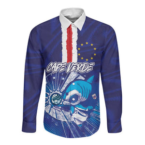 Custom Cape Verde Football Blue Shark Mascot Long Sleeve Button Shirt Glory 2026