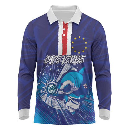 Custom Cape Verde Football Blue Shark Mascot Long Sleeve Polo Shirt Glory 2026