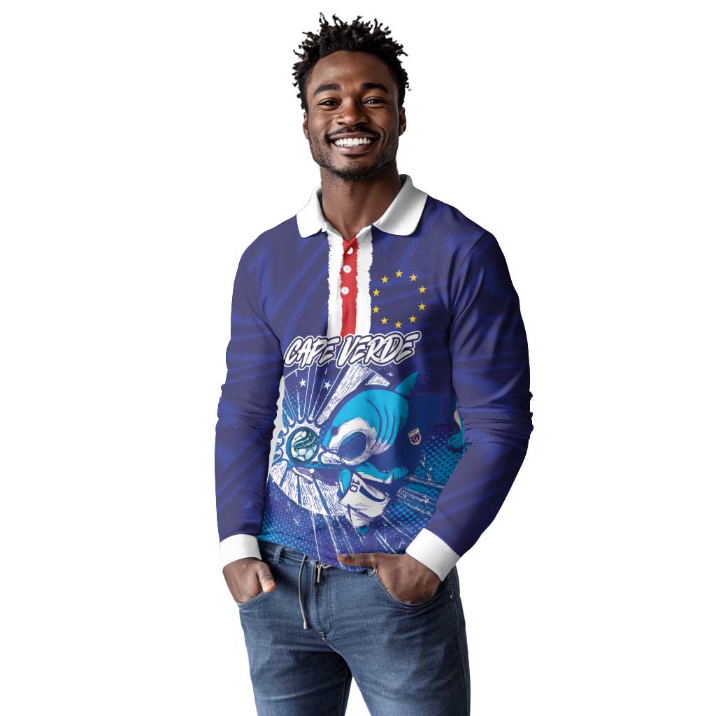 Custom Cape Verde Football Blue Shark Mascot Long Sleeve Polo Shirt Glory 2026