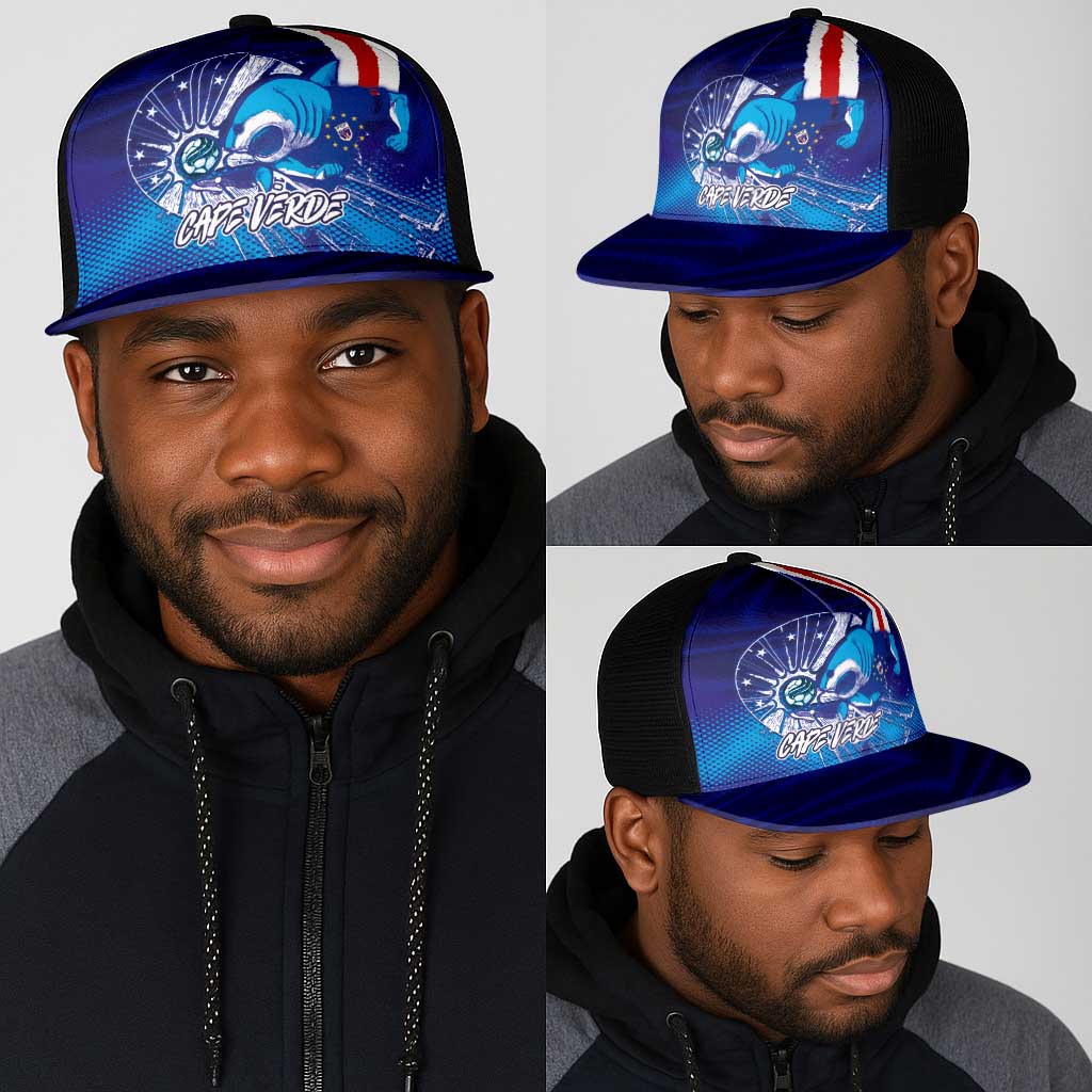 Cape Verde Football Blue Shark Mascot Mesh Trucker Cap Glory 2026