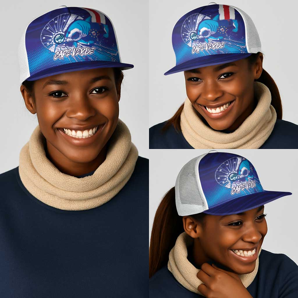 Cape Verde Football Blue Shark Mascot Mesh Trucker Cap Glory 2026