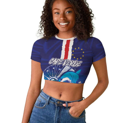 Custom Cape Verde Football Blue Shark Mascot Raglan Cropped T shirt Glory 2026