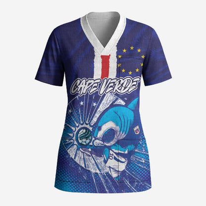 Custom Cape Verde Football Blue Shark Mascot Scrub Top Glory 2026