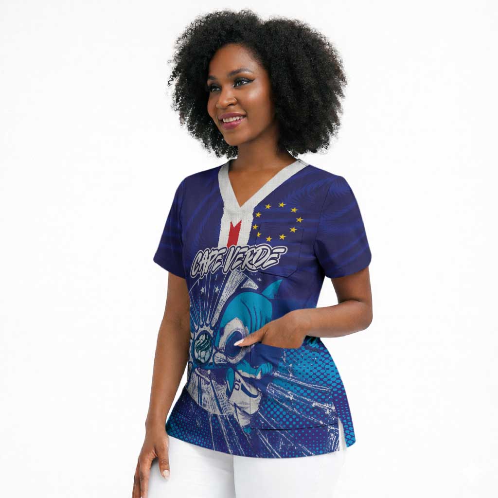 Custom Cape Verde Football Blue Shark Mascot Scrub Top Glory 2026