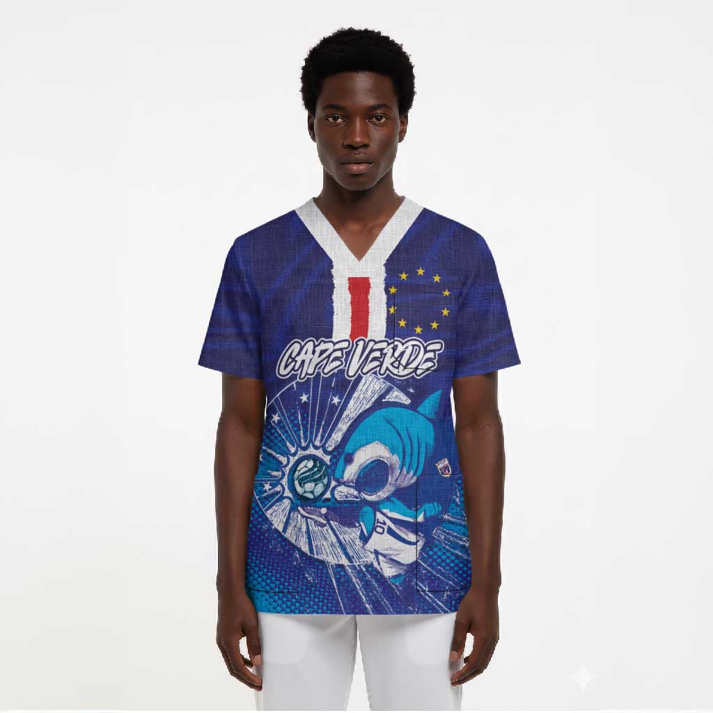 Custom Cape Verde Football Blue Shark Mascot Scrub Top Glory 2026