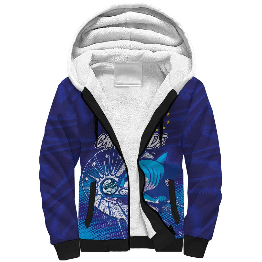 Custom Cape Verde Football Blue Shark Mascot Sherpa Hoodie Glory 2026