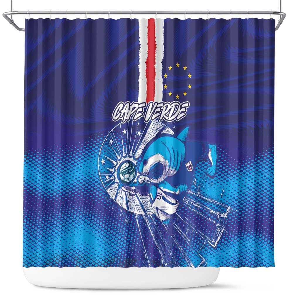Cape Verde Football Blue Shark Mascot Shower Curtain Glory 2026