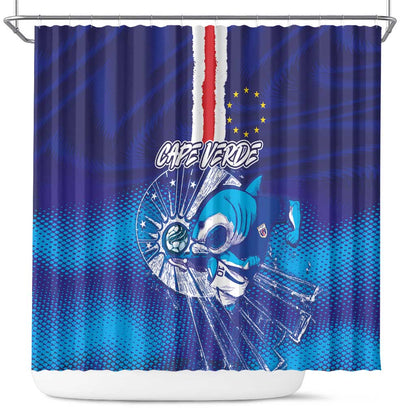Cape Verde Football Blue Shark Mascot Shower Curtain Glory 2026