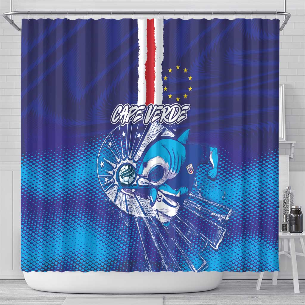 Cape Verde Football Blue Shark Mascot Shower Curtain Glory 2026