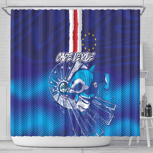 Cape Verde Football Blue Shark Mascot Shower Curtain Glory 2026