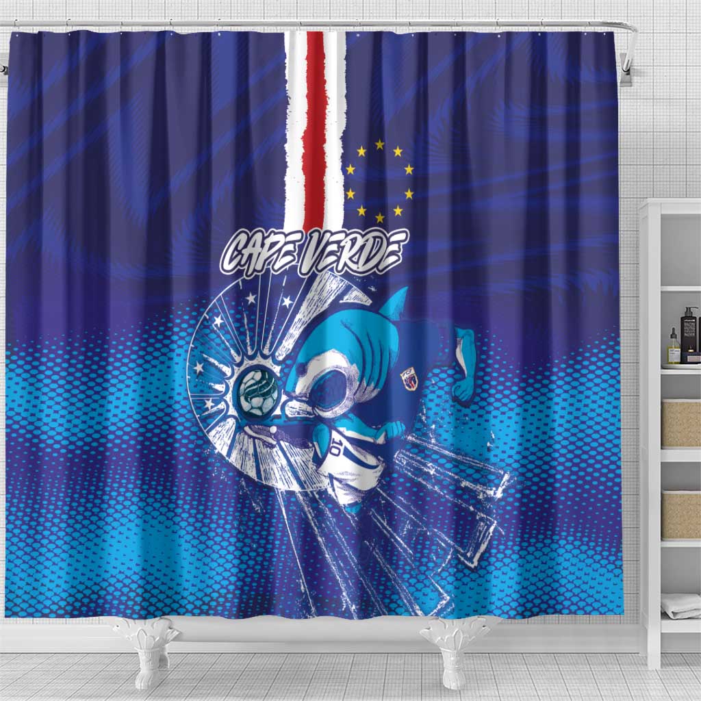 Cape Verde Football Blue Shark Mascot Shower Curtain Glory 2026