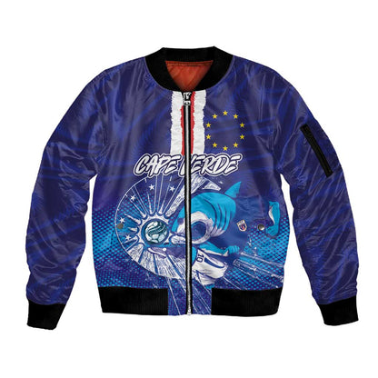 Custom Cape Verde Football Blue Shark Mascot Sleeve Zip Bomber Jacket Glory 2026