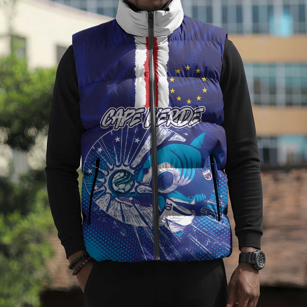 Custom Cape Verde Football Blue Shark Mascot Sleeveless Puffer Jacket Glory 2026