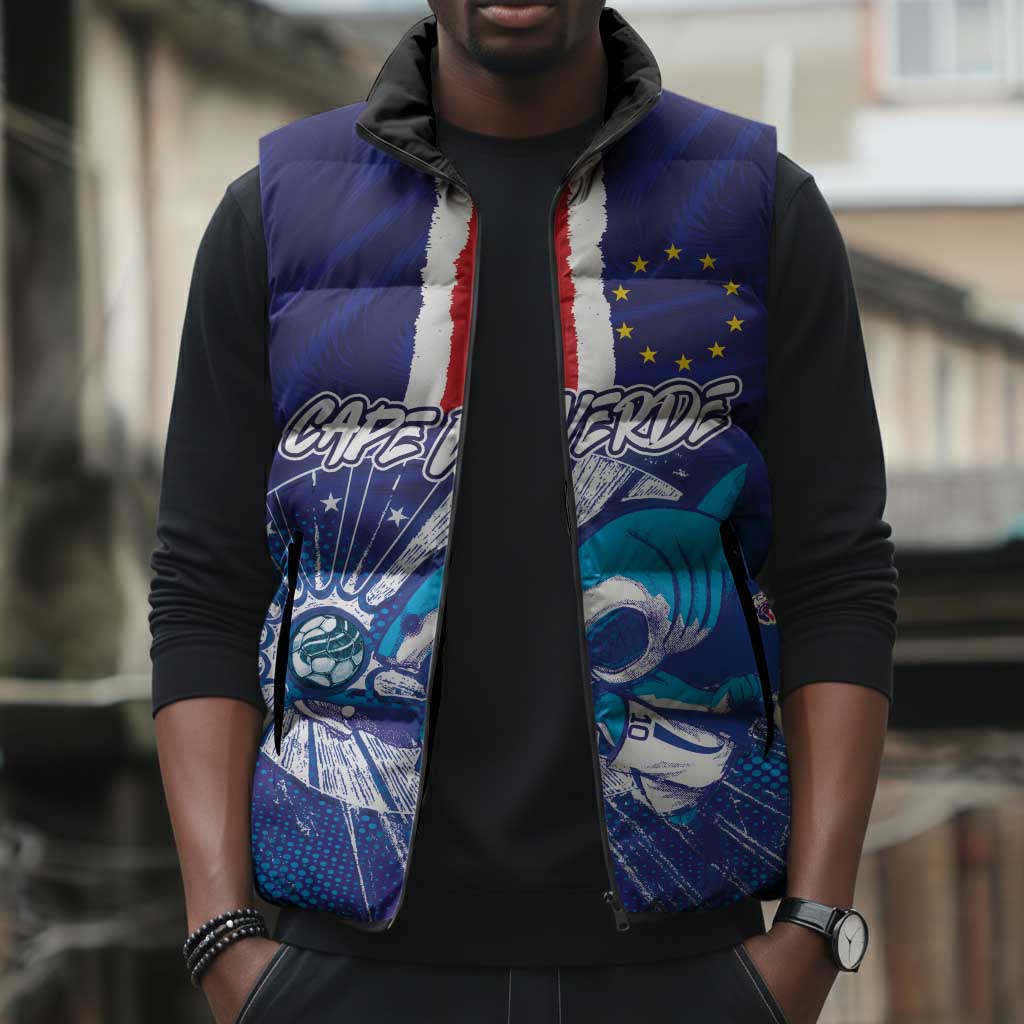 Custom Cape Verde Football Blue Shark Mascot Sleeveless Puffer Jacket Glory 2026