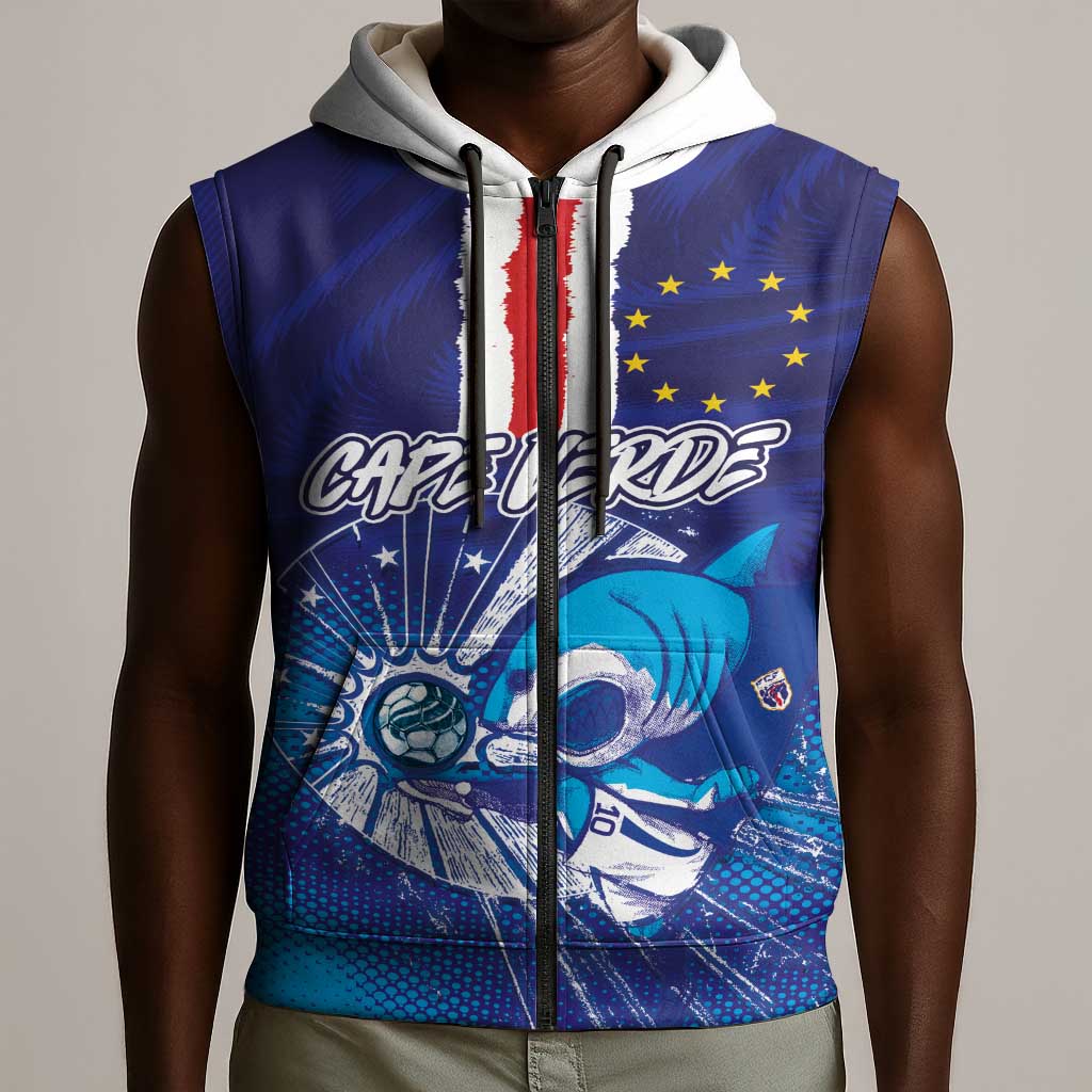 Custom Cape Verde Football Blue Shark Mascot Sleeveless Zip Hoodie Glory 2026