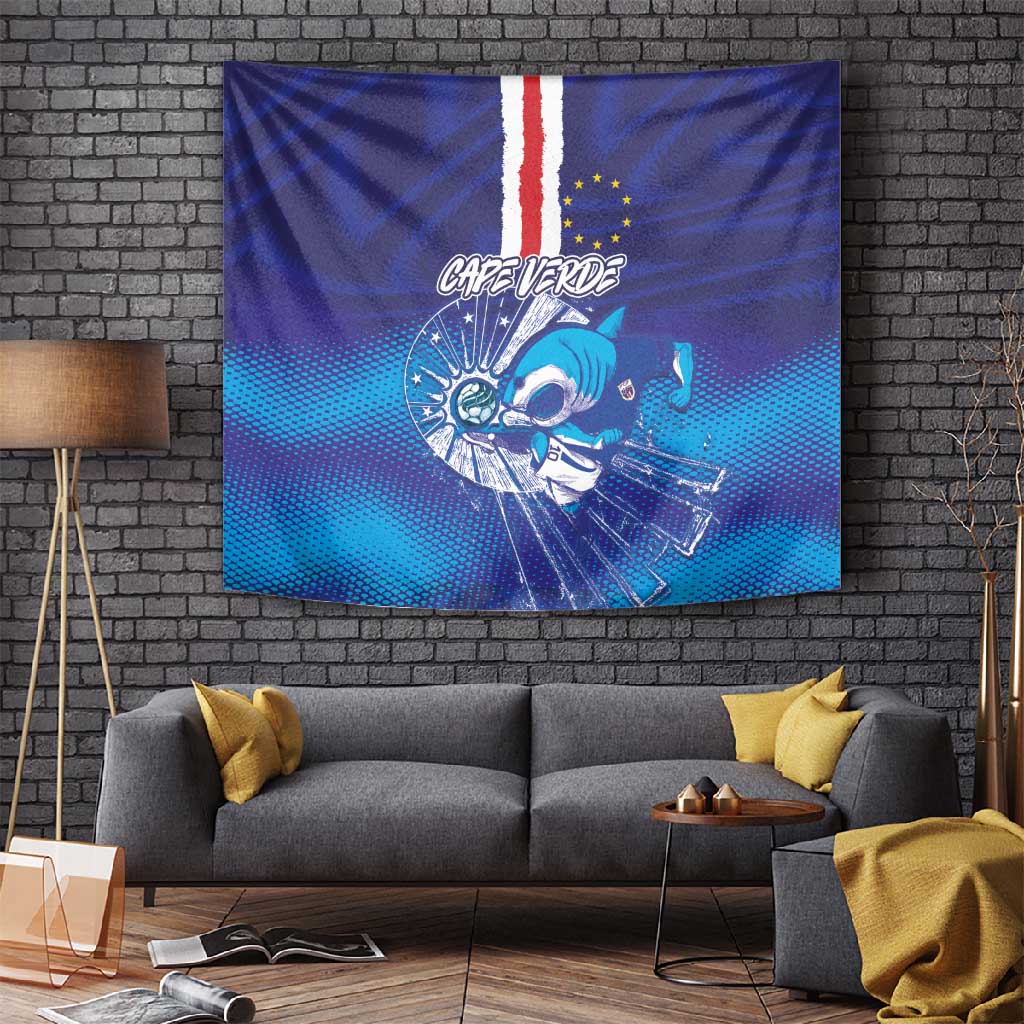 Cape Verde Football Blue Shark Mascot Tapestry Glory 2026