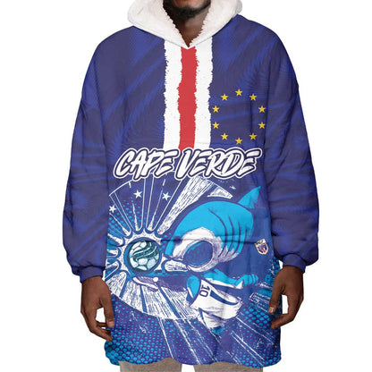 Custom Cape Verde Football Blue Shark Mascot Wearable Blanket Hoodie Glory 2026
