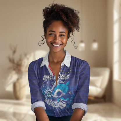 Custom Cape Verde Football Blue Shark Mascot Women Casual Shirt Glory 2026