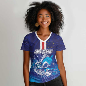 Custom Cape Verde Football Blue Shark Mascot Women V-Neck T-Shirt Glory 2026
