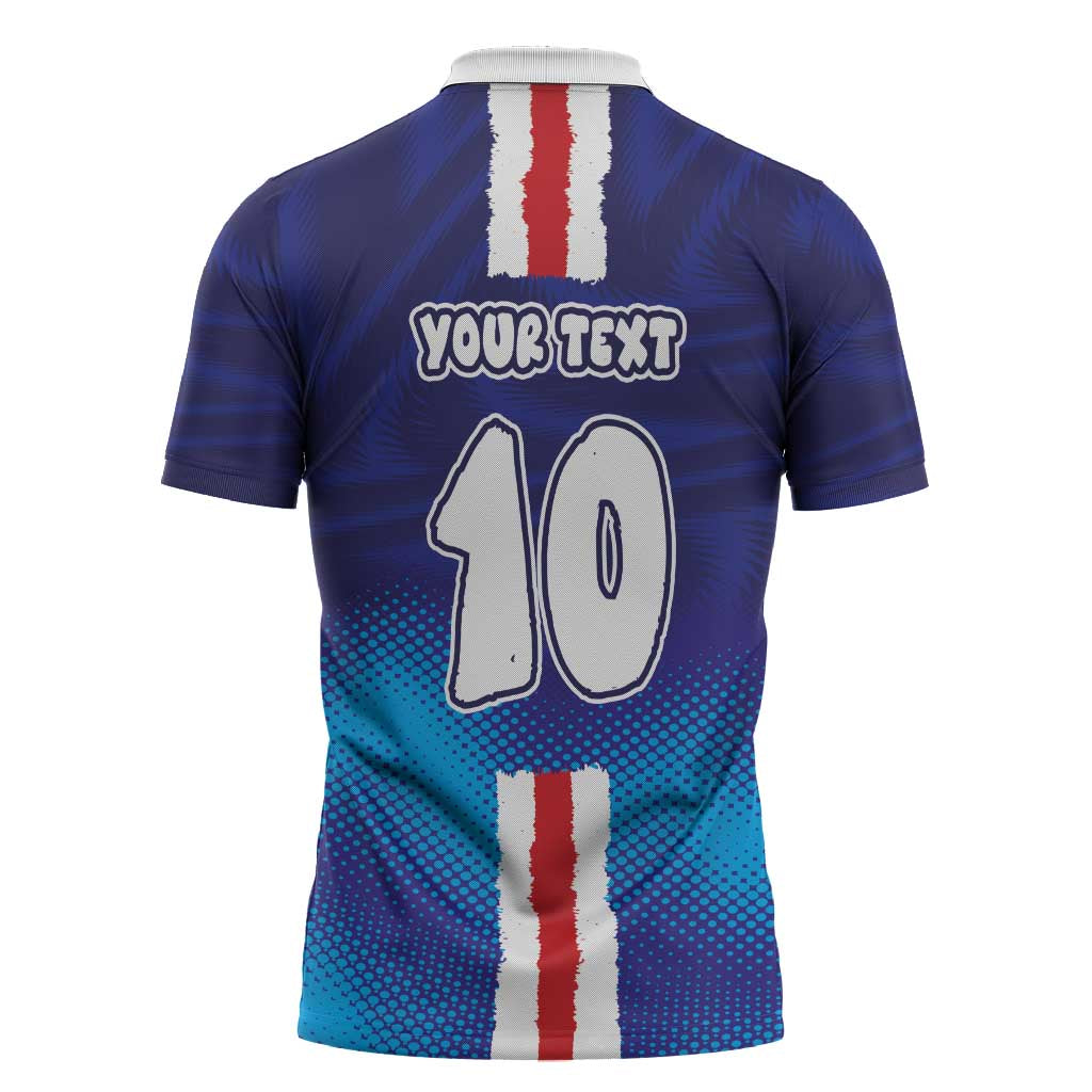Custom Cape Verde Football Blue Shark Mascot Zipper Polo Shirt Glory 2026