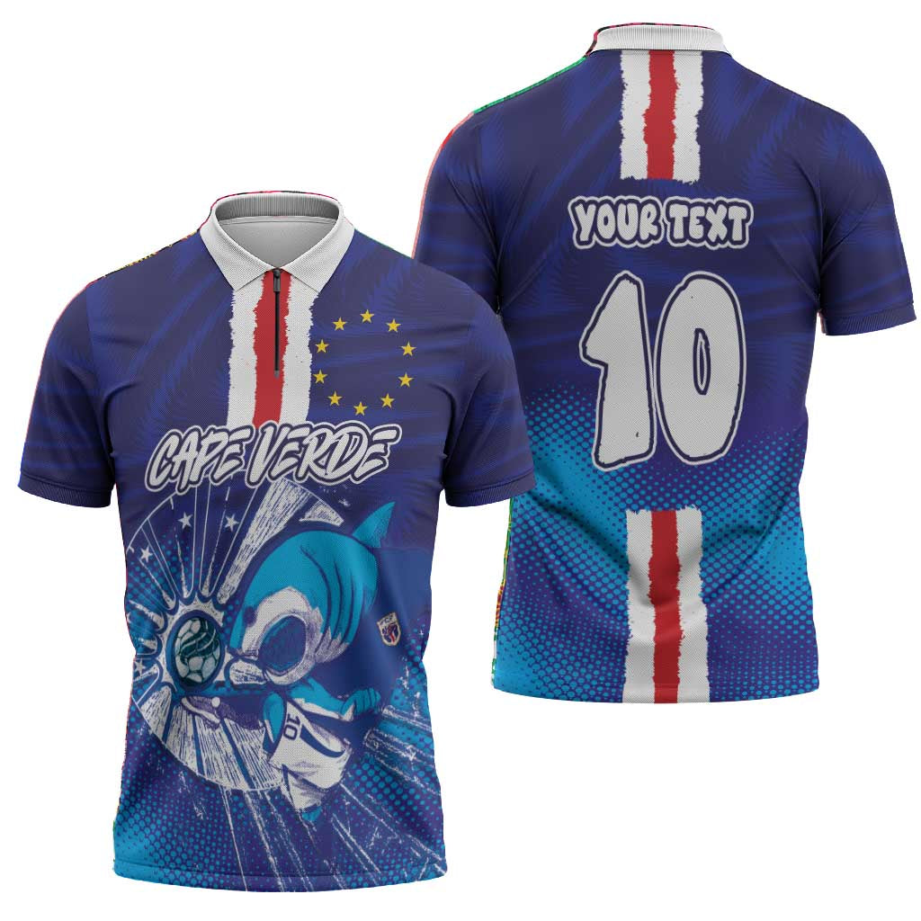 Custom Cape Verde Football Blue Shark Mascot Zipper Polo Shirt Glory 2026