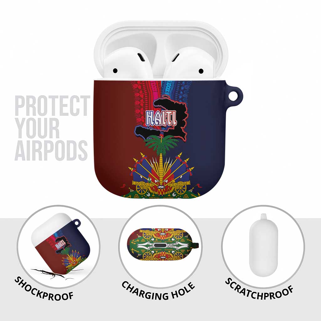 Haiti Coat Of Arms Map Dashiki AirPods Case Vibrant Caribbean Heritage
